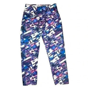 PrAna Roxanne Athletic Capri Legging Purple Workout Crop Print Women’s Size XS